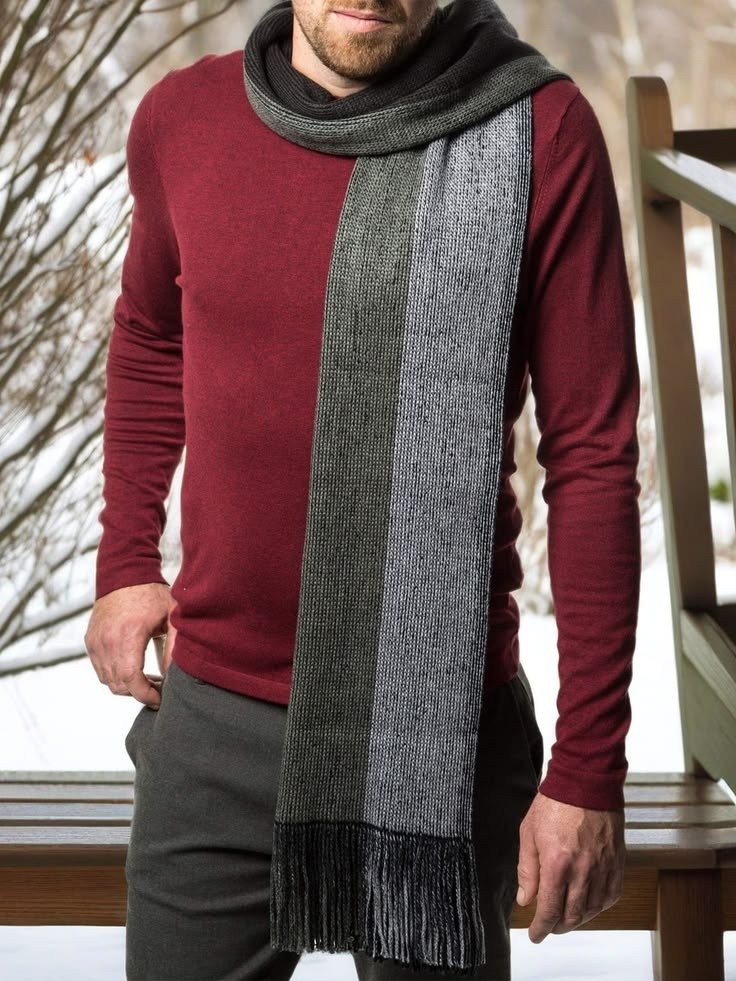Mens Scarf Knit Striped Long Winter Warm